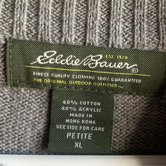Eddie Bauer Gray Quarter Zip pullover Knit Sweater Size PXL - Picture 4 of 6